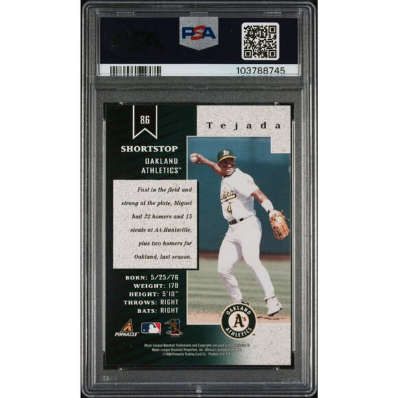 1998 Zenith Z-Silver #86 Miguel Tejada RC Rookie PSA 8 Oakland Athletics - Pop 1 - Picture 2 of 5